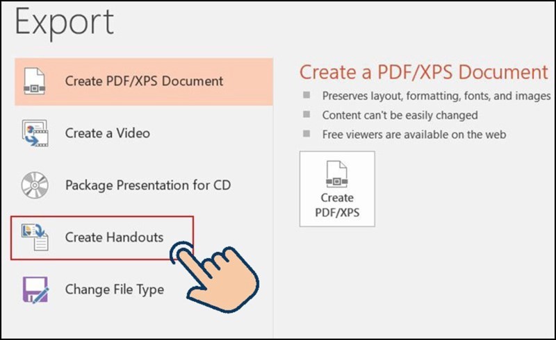 Chọn Create Handouts